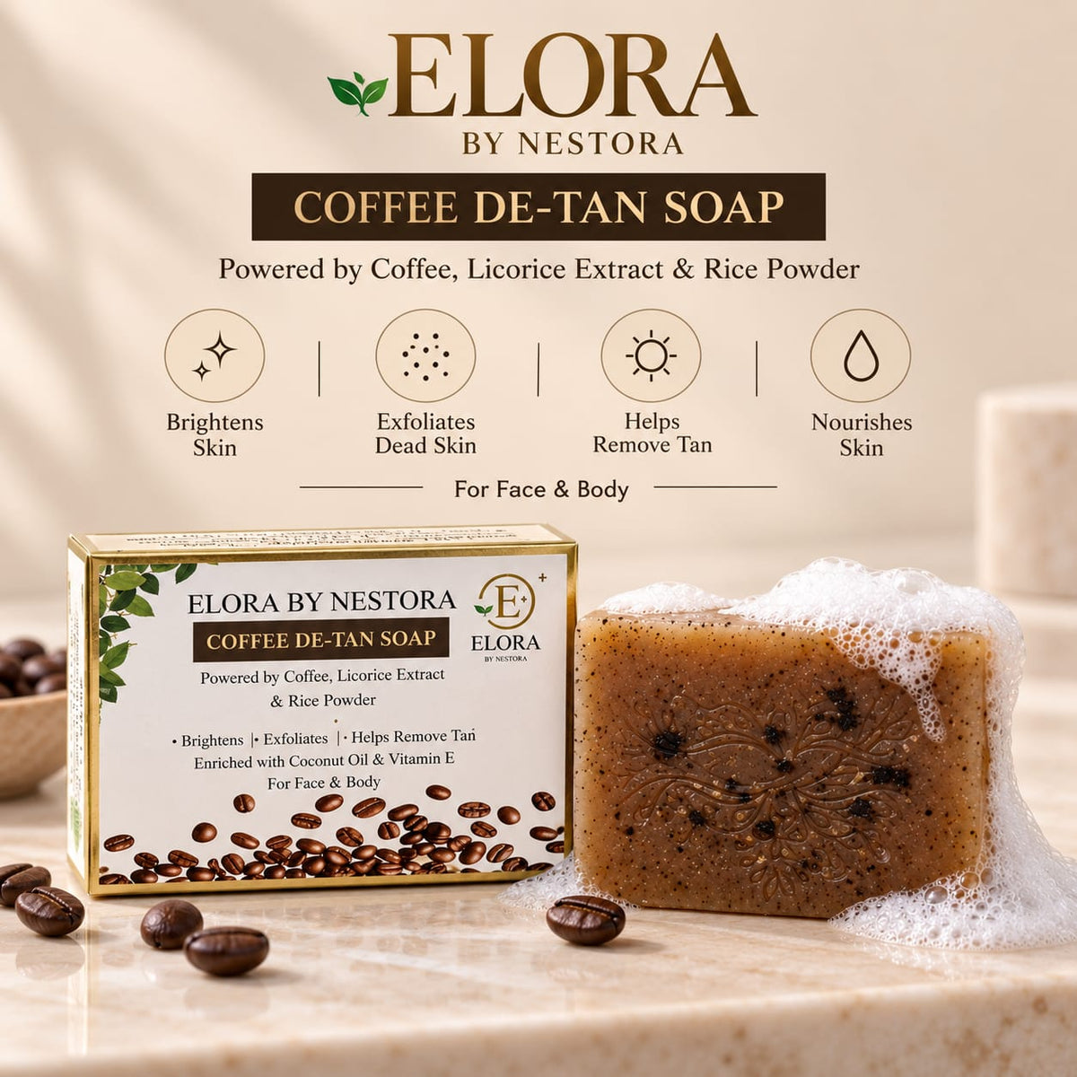 Elora by Nestora Coffee De Tan & Brightening Soap