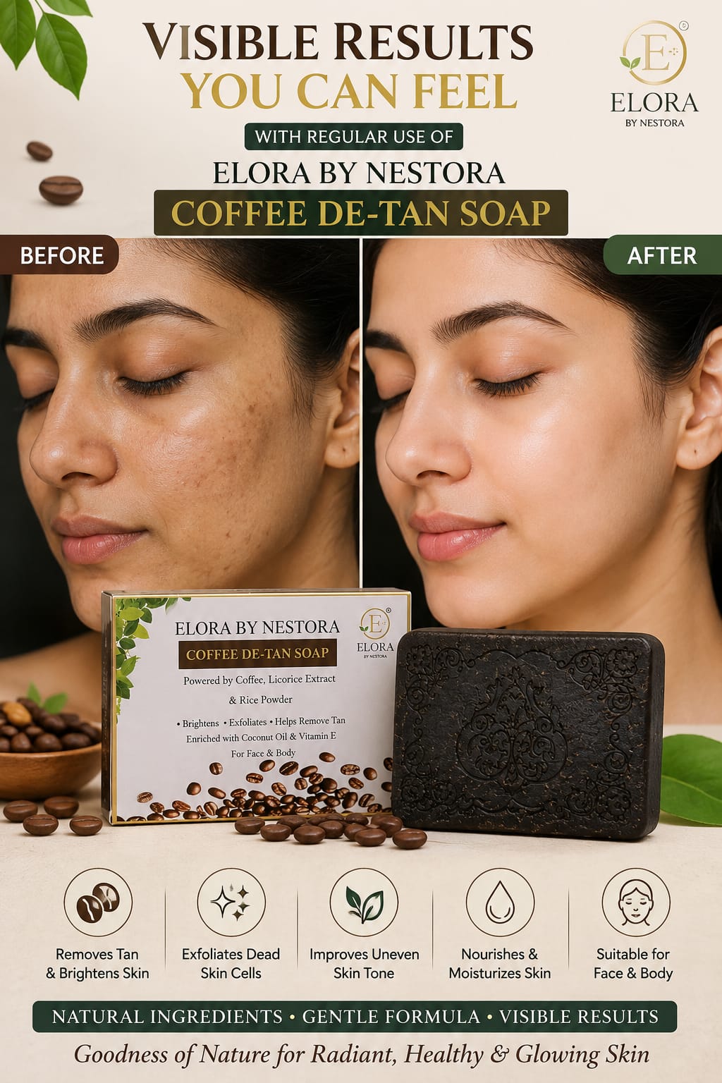 Elora by Nestora Coffee De Tan & Brightening Soap